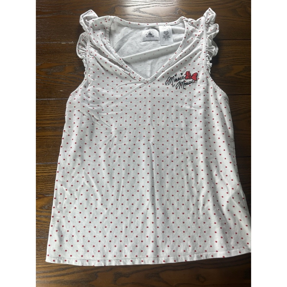 Disney Womens T Shirt V-Neck Short Sleeve Minie Mouse White Red Dots Size M